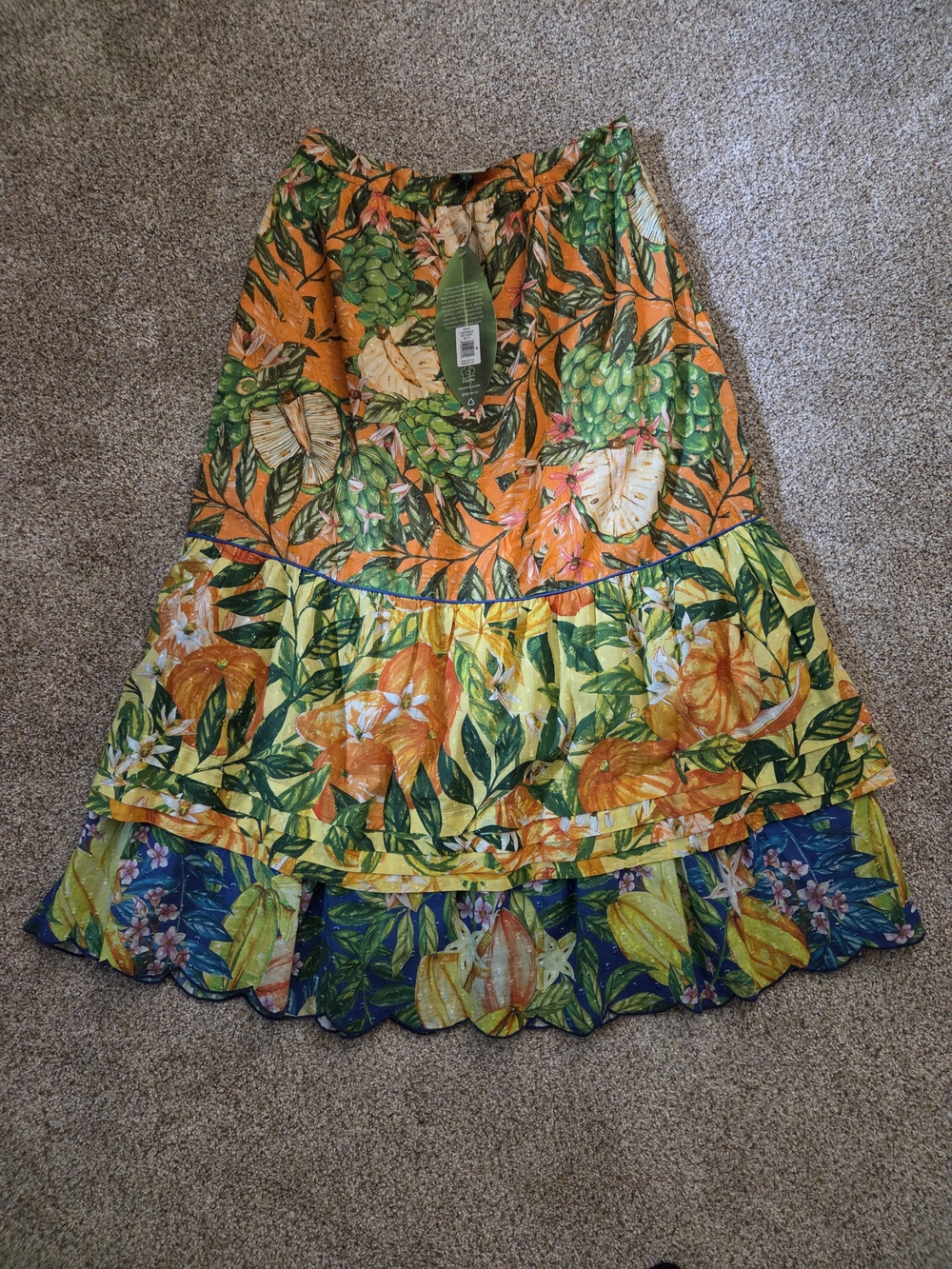 Farm Rio Caipirinha Tropical Tiered Midi Skirt Size M - NWT